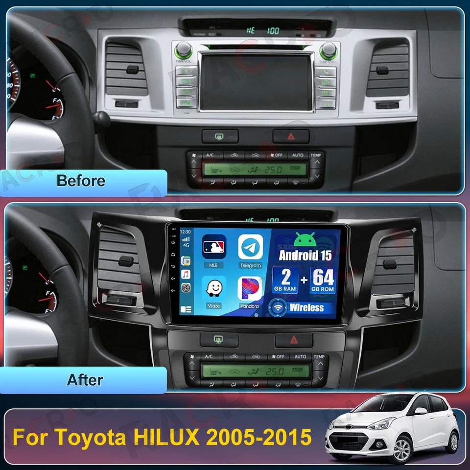 适用于丰田 Hilux 2005 - 2015 Android 15 64GB CarPlay 汽车立体声收音机 GPS 导航 DSP — 第 2/4 张图片