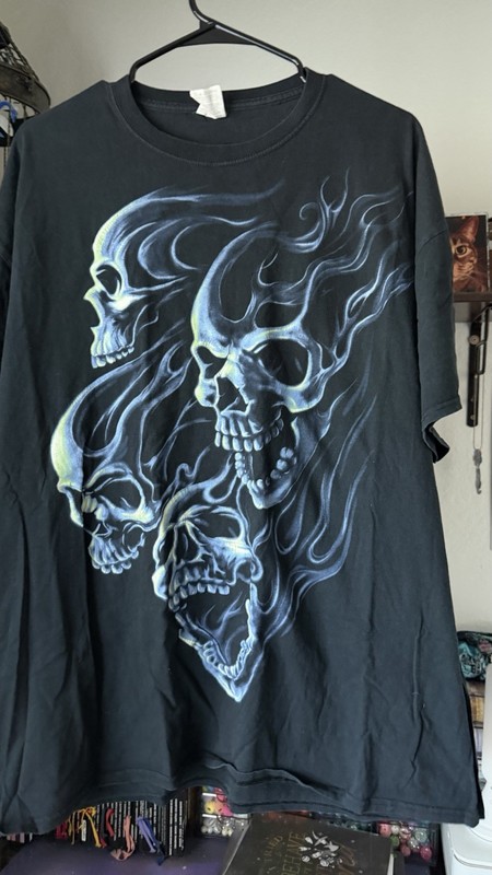 Fruit of the Loom Fazz HD Men's Black Skull Graphic Crew Neck Tee 2XL Cotton