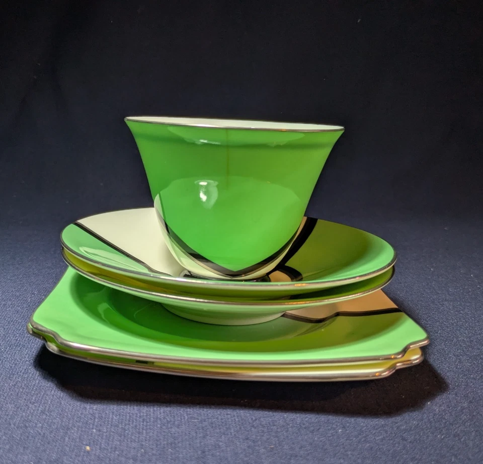 Royal Doulton De Luxe V1284 Art Deco Tea Cup 2x Saucer 2x Plate Rare 1934 - image 2 of 4