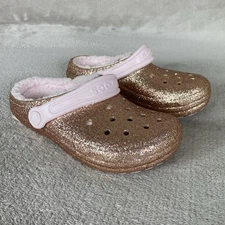 CROCS Classic Glitter Girls Kids Clogs Sandals Size 3 Pink Gold Slip On Shoe NEW