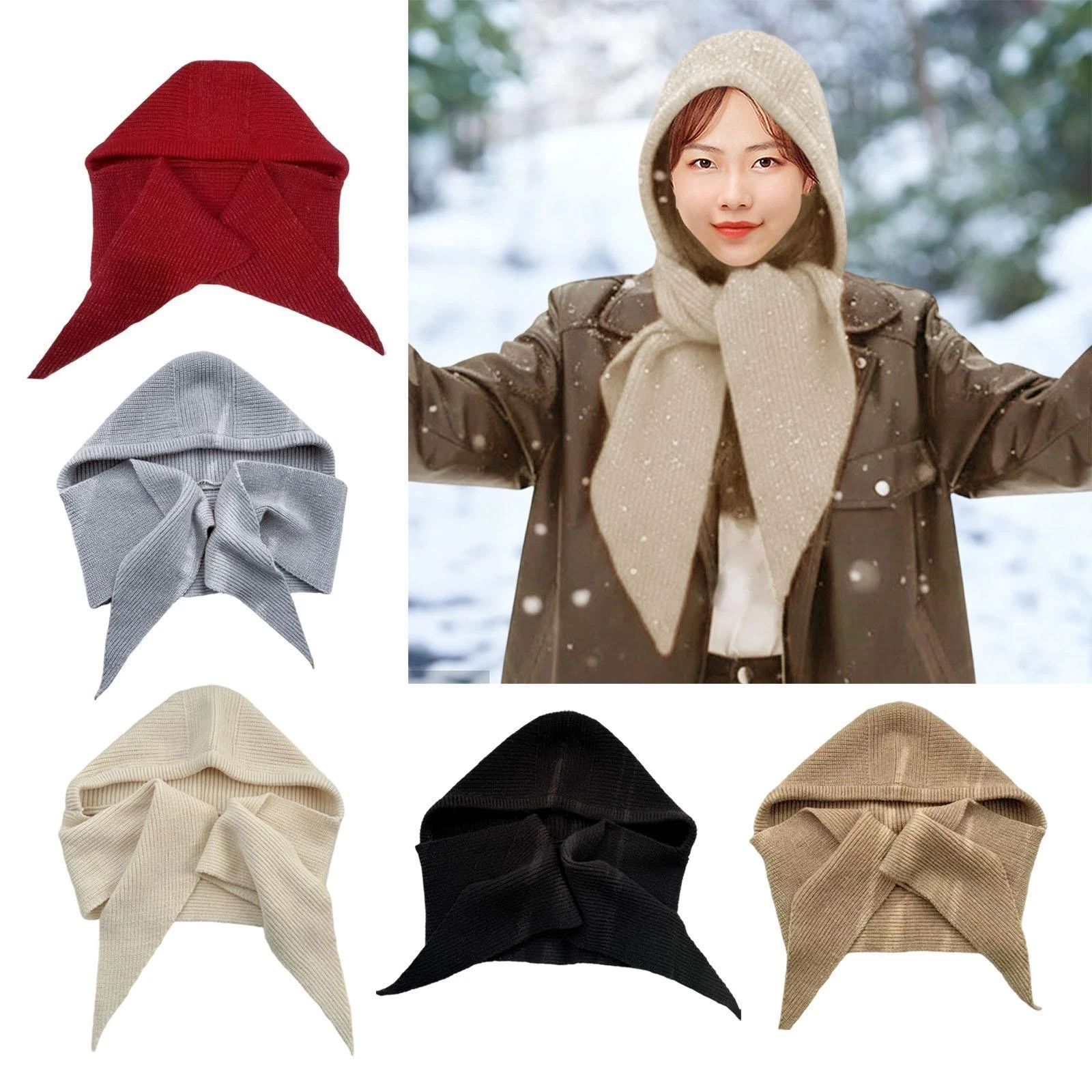 Winter Balaclava Soft Hooded Cap Scarf Hat for Skiing Dating Shopping Autumn