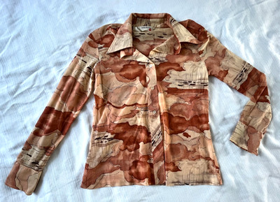 Vintage Lady Arrow Women's Button Up Blouse Brown/Beige Size M ST40