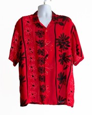 Vintage Men's JAM'S WORLD "Jolie" Sz XL Red Aloha Print Hawaiian S/S Rayon Shirt