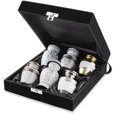 Mini Keepsake Cremation Urns, Set of 6 Silver and Gold with Case