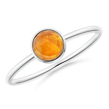 Bezel Set 6MM Round Shape Citrine Women Stackable Ring 925 Sterling Silver