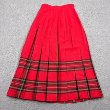 Vintage Deans Of Scotland Skirt Womens 4 Red Plaid Wool Pleated Long Skirt Lined