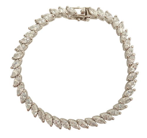 Beautiful 925 Sterling Silver Marquise-Cut Clear Stone 19cm Tennis Bracelet