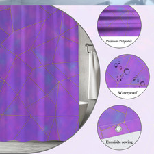 Geometric Purple Shower Curtain with Gold Lines, Modern Design