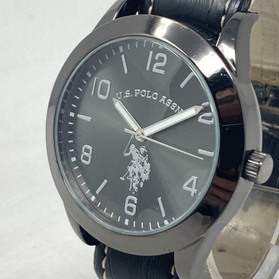 US Polo Assn Watch Men 44mm Black Round Accutime New Battery 9''