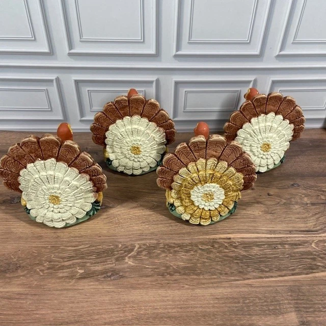 Hand Painted 3.5" Ceramic Fall Harvest Turkey Taper Candlestick Holders Set of 4 - Image 4 of 4