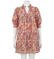 Entro Floral Print Ruffle V-Neck Mini Dress Pink