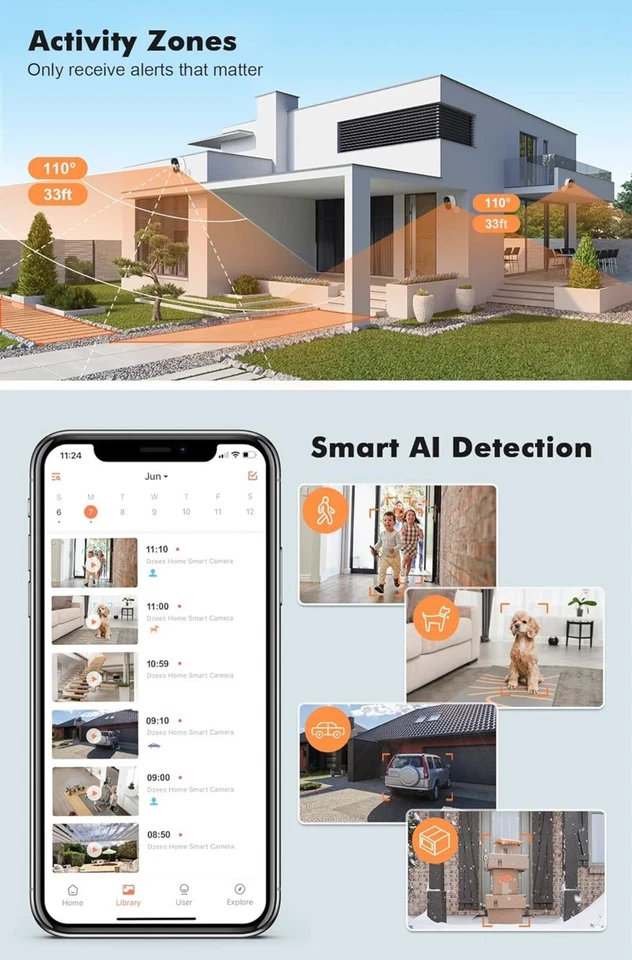 Dzees Outdoor Camera Wireless, IP65 Waterproof Cloud/SD-2-Pack - Image 2 of 4