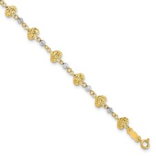 Real 14kt Two Tone Diamond Cut Heart Link Chain Bracelet