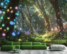 Magical Enchanted Forest Flowers Wallpaper Mural Removeable Washable Peel-Stick