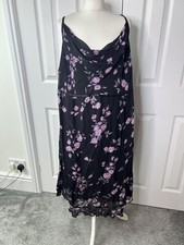 Essence 24 Plus Size Curve Slip Dress Purple Black Floral Spaghetti Straps Cute