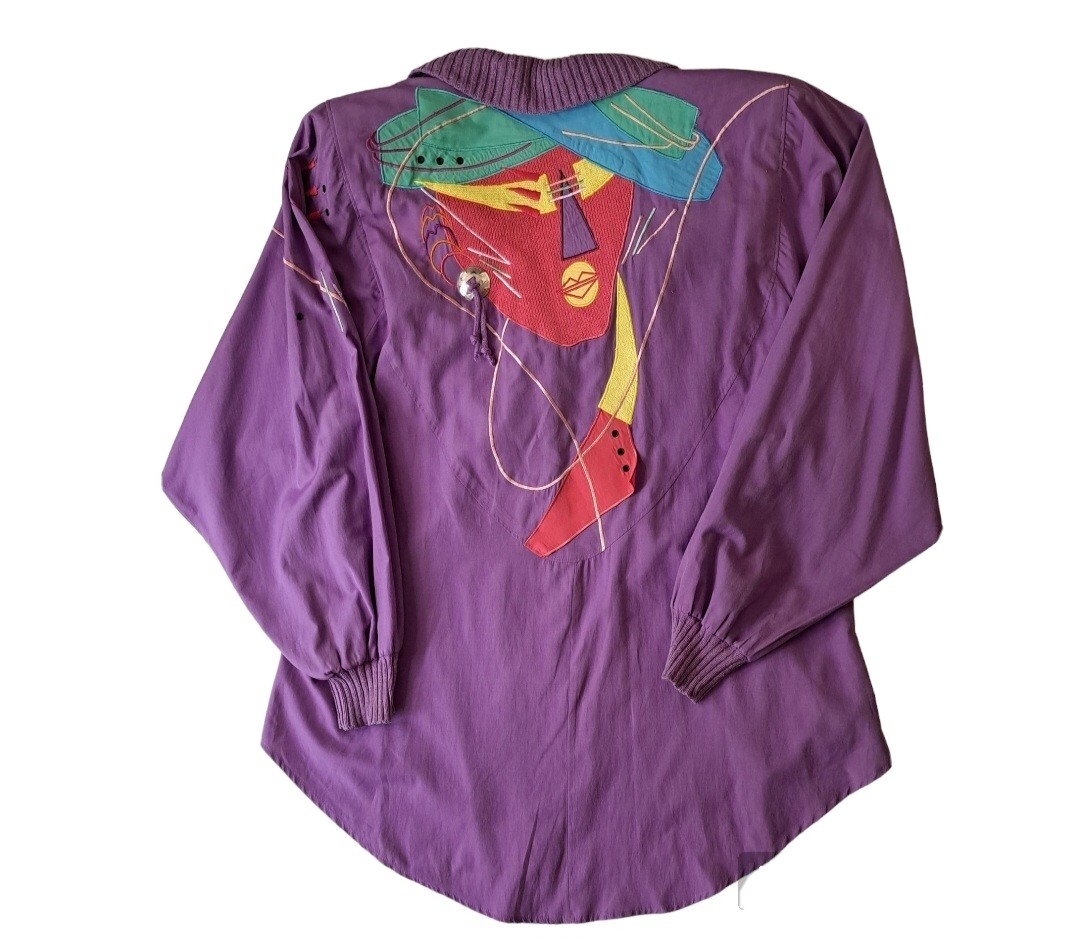 VTG 80 Marc D'alcy Outfit 2 Pcs Jacket/Top & Pants 10 Purple Embroider Art Mixed View 2
