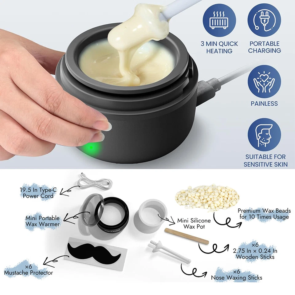 Nose Wax Kit Hair Waxing Kit w/ Beans Ear Body Hair Removal Men Women Painless - Image 3 of 4