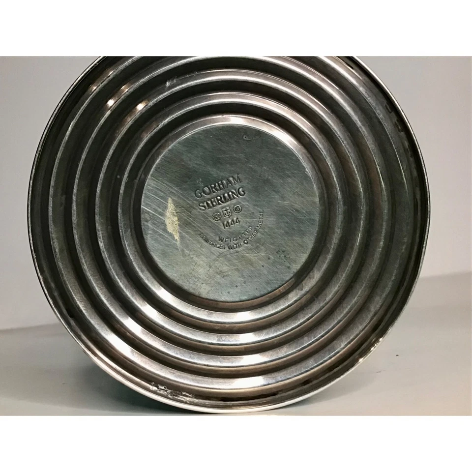 Jarrón vintage MCM Gorham de plata esterlina y vidrio azul de 9,5" de alto elegante decoración del hogar Foto 3 de 4