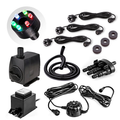 Komplettset Wasserspielpumpe 12V mit 3x LED automatisch für Brunnen Wasserspiel