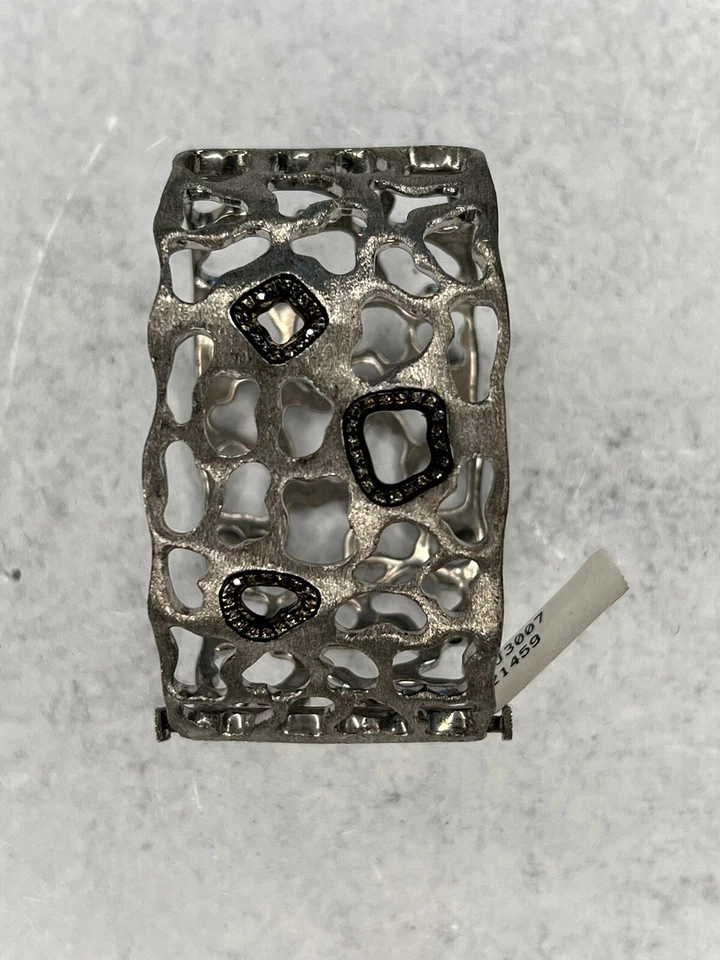 Brazalete de plata de ley y diamantes brazalete ancho diseño abstracto moderno nuevo con etiquetas Foto 4 de 4