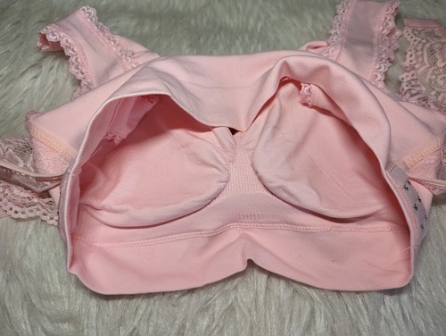 PASTEL ROSE PINK Push Up Lace Bra WIRELESS Pullover STRETCH Comfortable Size 3XL - Picture 10 of 12