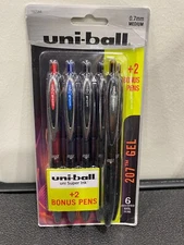 Uniball Signo 207 Gel Pen 6 Pack, 0.7mm Medium Gel Ink Pens - Free Shipping
