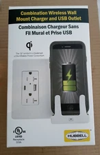 Hubbell 20 Amp Duplex  Outlet Type A and C Wireless Charger USB WHITE USB2028AC