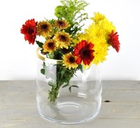 Groß Handgefertigt Zylinder Glas Vase Mit Gold Rand 23.5 CM X 22 CM