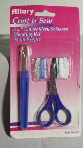 Sewing Mending Kit 3.5 inch Scissors Seam Ripper Thread Buttons Choice of Color - Picture 2 of 7