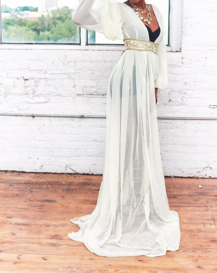 Vestido de gasa de poliéster hecho a medida con apliques en la cintura  Foto 3 de 3