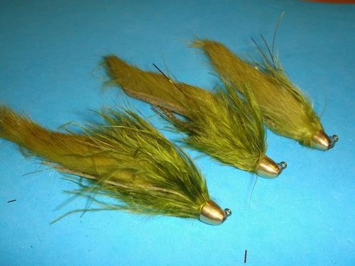 FLY FISHING FLIES - Olive MEAT WHISTLE Bunny Streamers #4 (3 pcs.) 