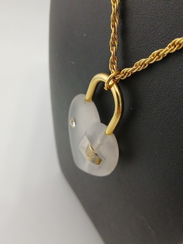 NEW OLD STOCK 1970s goldtone crystal lucite heart lock pendant necklace - Picture 4 of 8