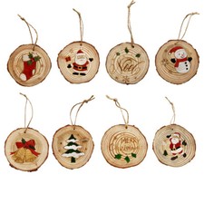 Wooden Hanging Snowmen  Santa Christmas Tree Ornaments Solid Wood Slice Decor