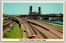 Vintage Postcard OR Portland Harbor Drive 50s Cars Aerial View Chrome