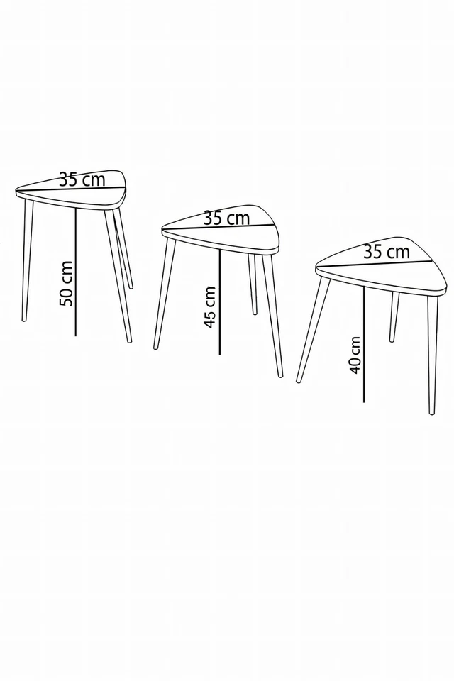 Triangular Metal Leg 3-Piece Nesting Tea Table Serving – Atlantic Pine/ Gold - Image 3 of 3