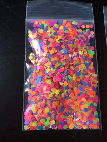Solvent Resistant 2MM hexagon Shape Mixed Neon ~ Nail Art/Acrylic/Gel/~ USA - Picture 2 of 7