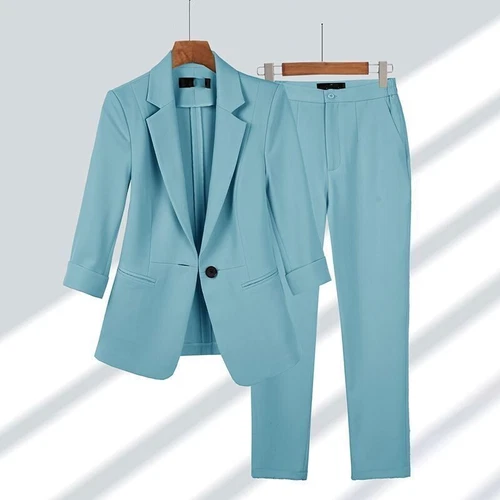 Damen Hosen 2-teiliges Set Frühling Büro Damen Anzug Blazer Mantel Hose Outfits - Bild 2 von 18