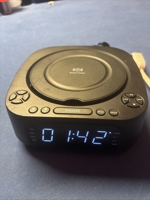 CD Player Portable Alarm Clock, MONODEAL,Desktop Black Wireless Phone Charger