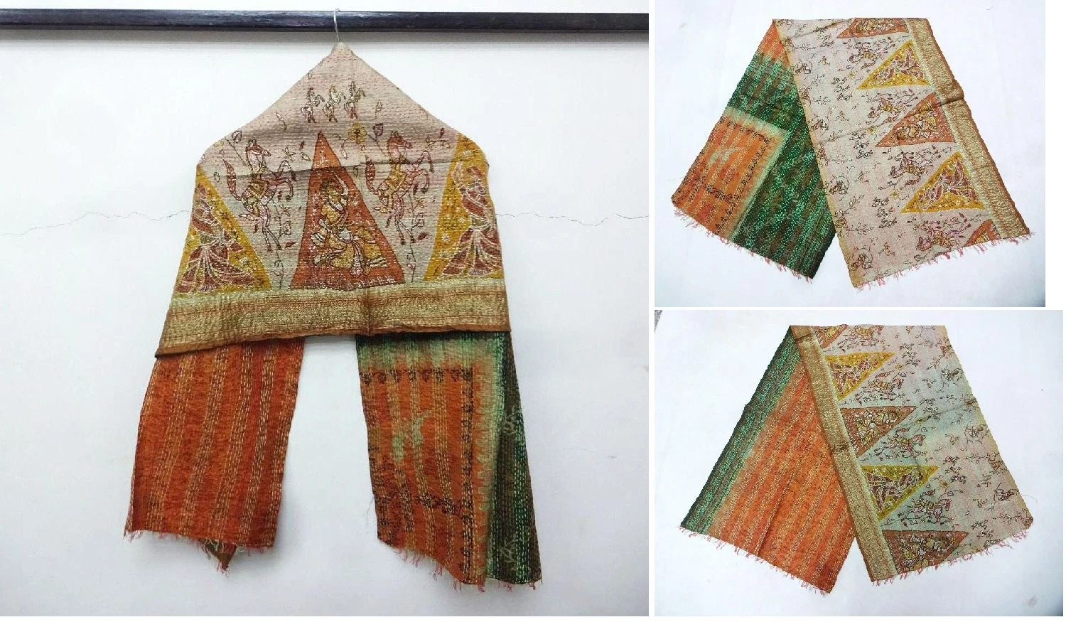 Silk Kantha Scarf Head Wrap Stole Dupatta Hand Quilted Women Bandanas headband