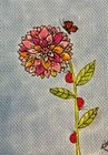 ACEO Original Miniature Painting Art By PJR Dahlia Flower Butterfly Ladybugs — photo 1
