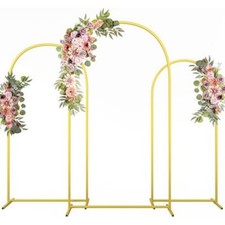 Set of 3 Golden Metal Arch Backdrop Stand Frame for Wedding Party 7.2/6.6/6FT