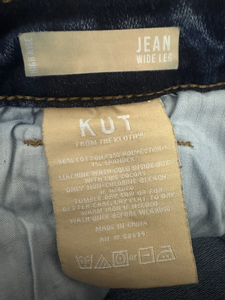 Pantalones de mezclilla Kut From The Kloth The Jean tiro alto pierna ancha talla 10 lavado oscuro Foto 4 de 4