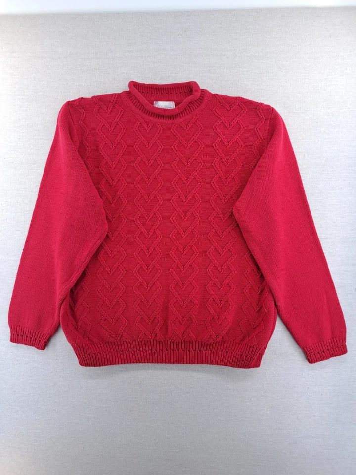 Suéter De Colección Cuello Redondo Para Mujer Grande Rojo Tejido Corazones Pullover Navidad Algodón  Foto 2 de 4