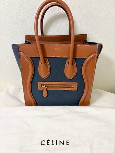 CELINE Luggage Micro Denim Leather Navy Used From Japan