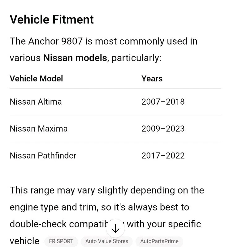Anchor 9807 Engine Mount Rear For 07-20 Nissan Altima Maxima Pathfinder - Image 3 of 3