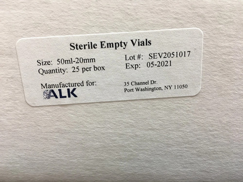 ALK Cat No SEV50 Sterile Empty Vials 50mL-20mm Lot 17 Pieces - Afbeelding 2 van 24