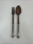 Vintage Wooden Salad Fork Spoon Set Sterling Handles S. Kirk & Son Worthington