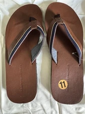 Tommy Hilfiger Mens Flip Flop Sandal 11 Brown Blue Davidos Beach Vacation New