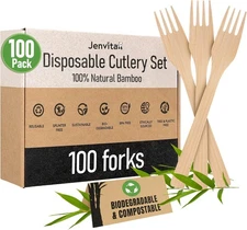 Parties, Camping, Jenvita 100% Bamboo Forks Set - High End Disposable Cutle