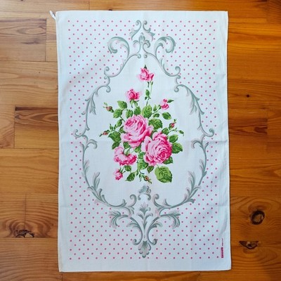 Vintage Bassetti Roses Tea Towel Wall Art Italy Romantic Cottagecore Rococo Dots